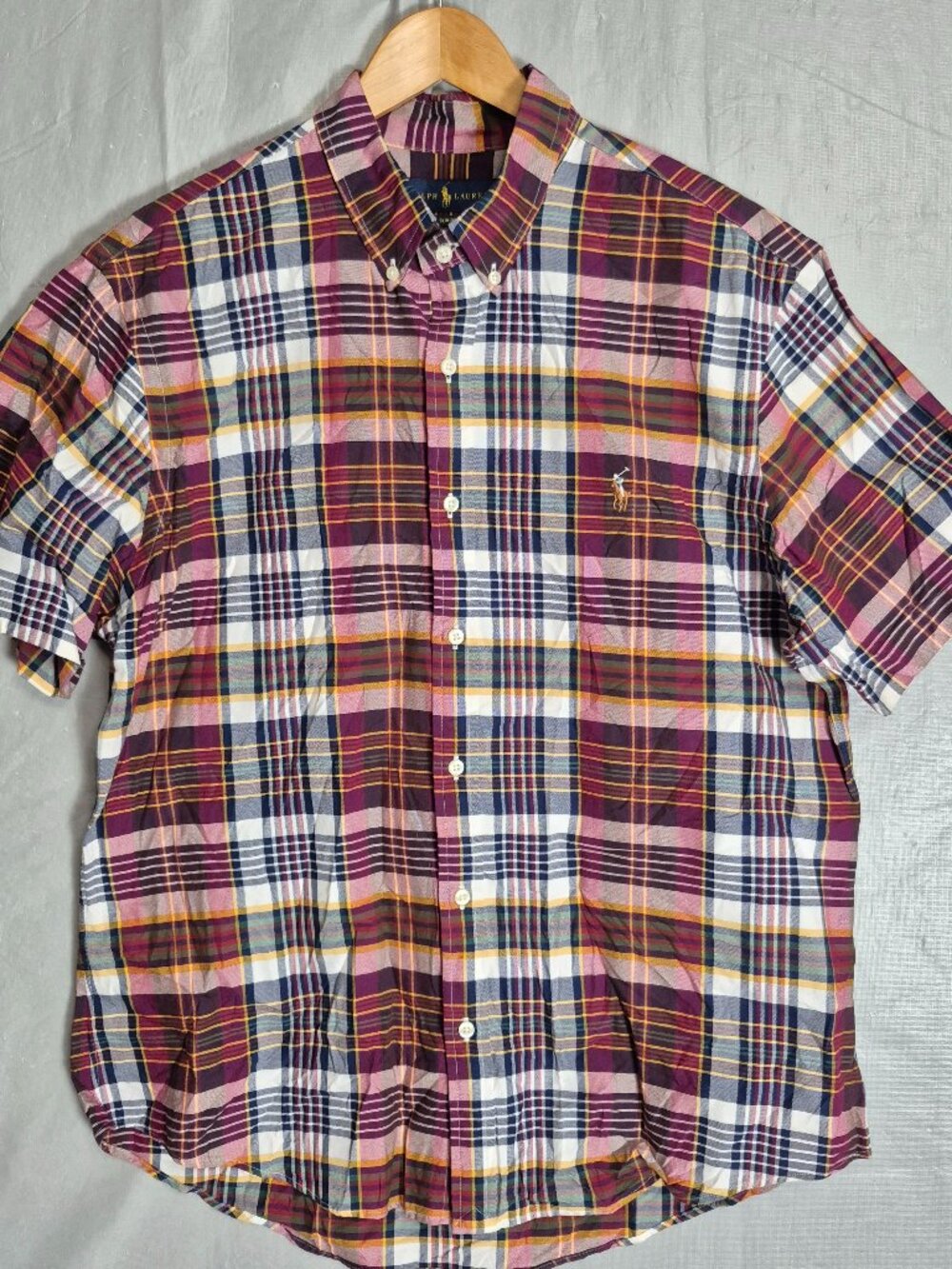 Polo Ralph Lauren Mens Shirt Slim Fit XL Plaid Button Down Flesh Pony - 0588